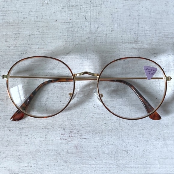 Oversized +2.75 Reading Glasses Round Metal Gold/Tortoise Frame - Picture 4 of 9